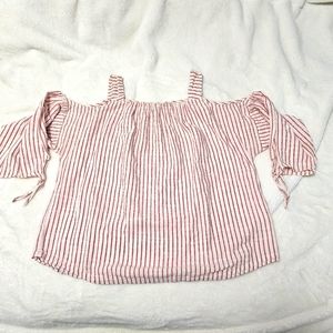 Madewell red and white striped cold shoulder long sleeve cotton top womens large